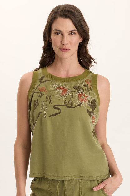 Katrine Soft Twill Embroidered Artisan Tank
