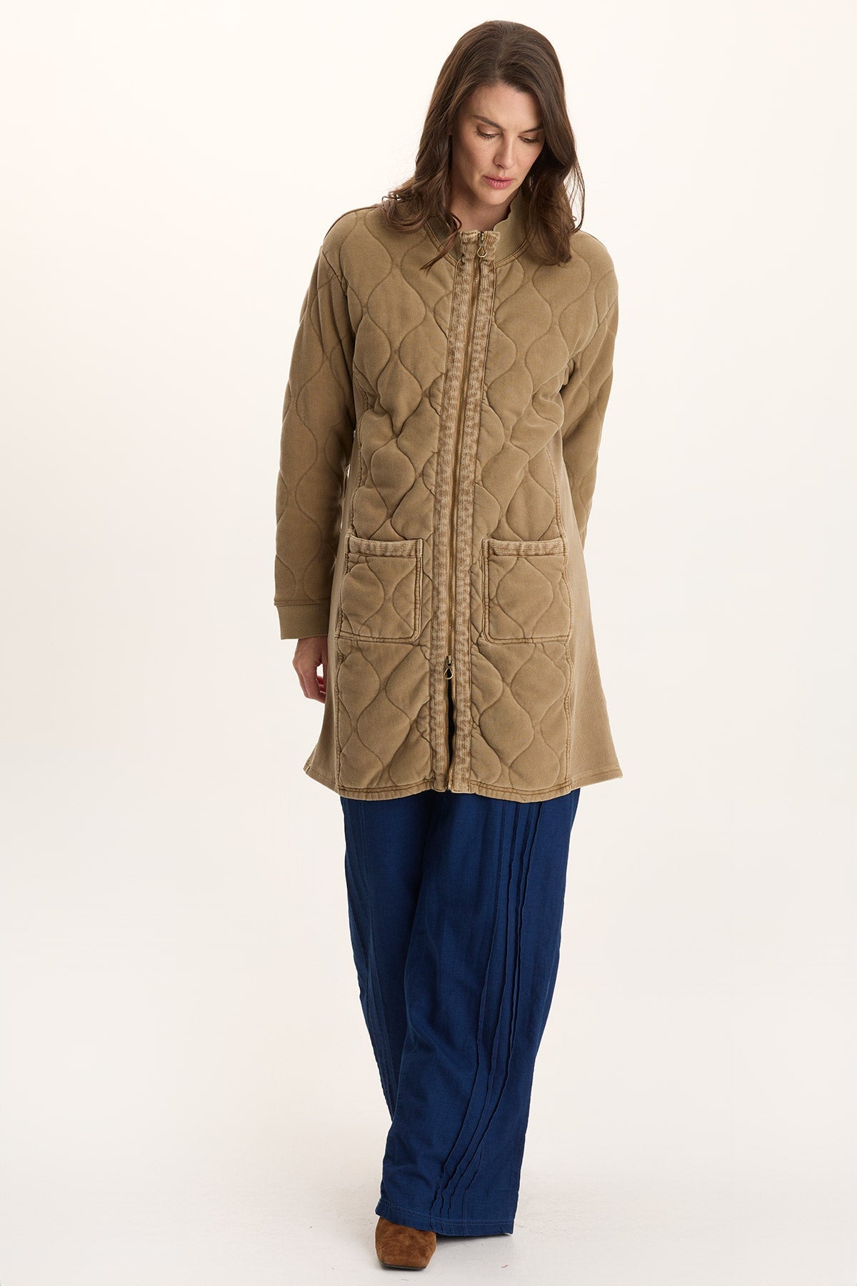 Torston Quilted Longline Double Zipper Coat