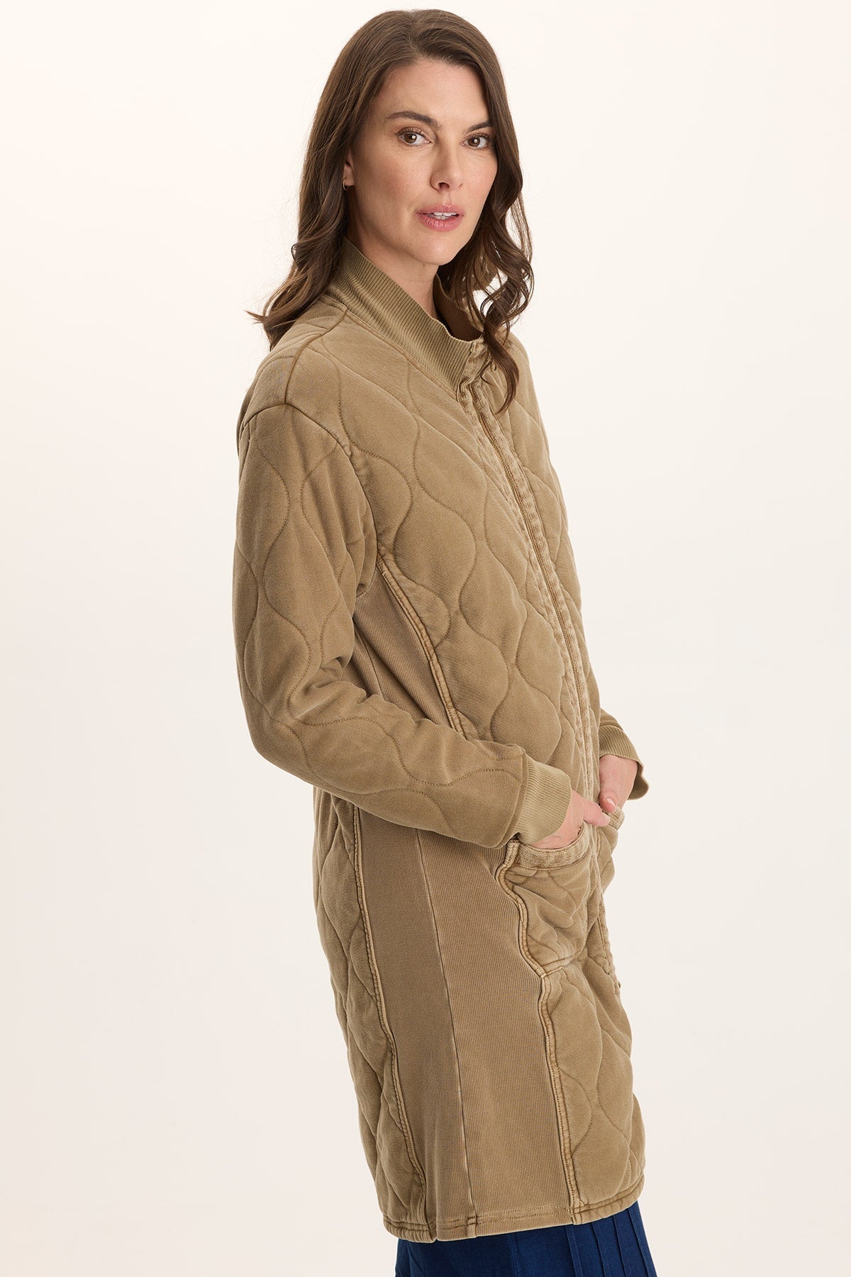 Torston Quilted Longline Double Zipper Coat