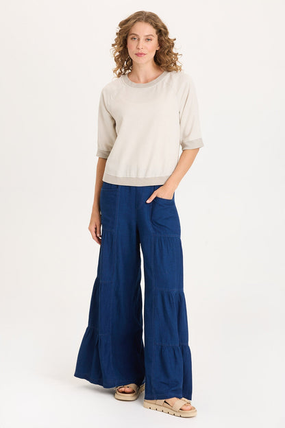 Linton Twill/Rib Snap-Up Back Top