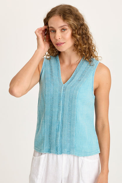Reid Gauze/Crochet V-Neck Tank