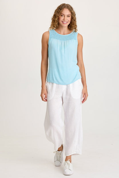 Timo Crepe Smocked Neckline Tank