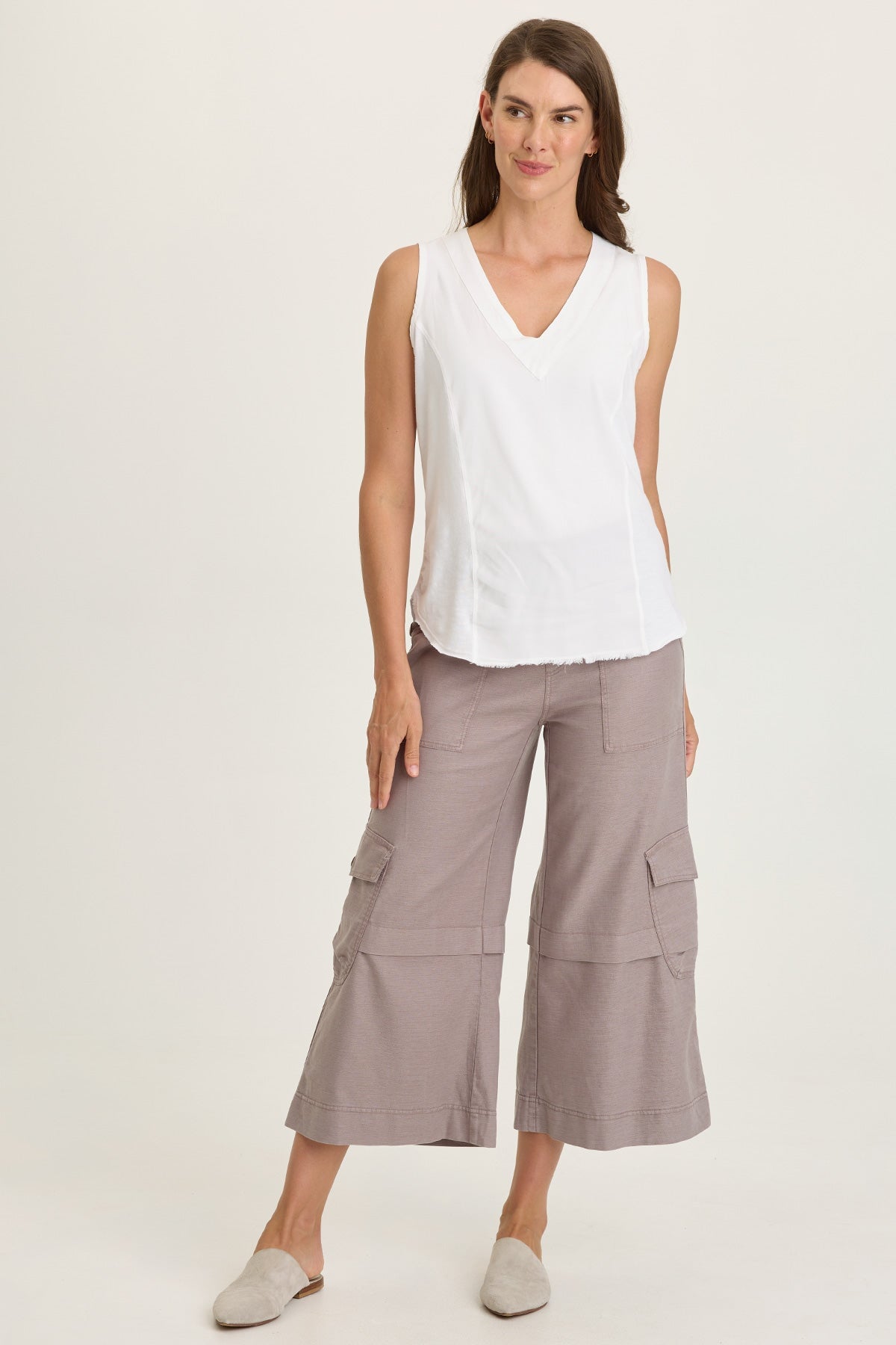 Nila Twill/Jersey V-Neck Tank