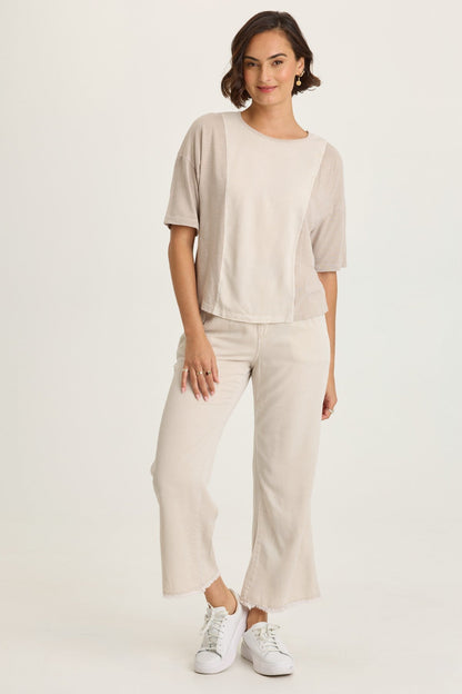 Lino Twill/Jersey Boat Neck Tee