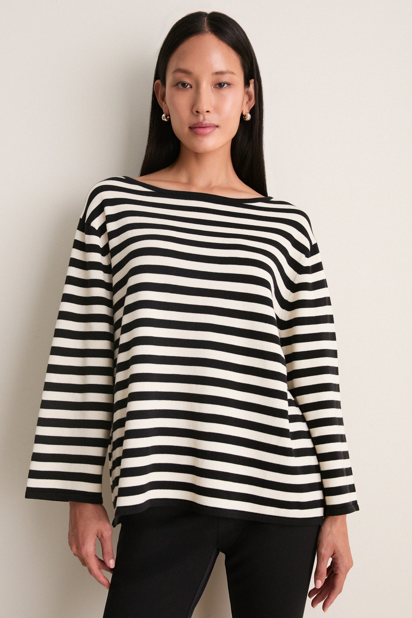 Black and White Stripe Darcy Long Sleeve Top