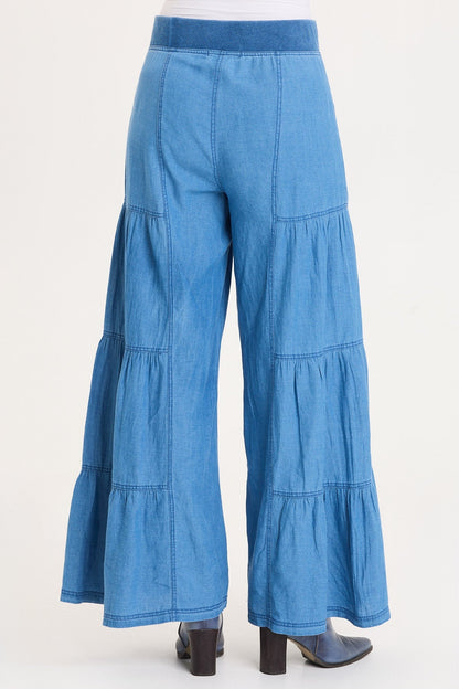 Dugan Mock-Denim Side Tiered Wide Leg Pant