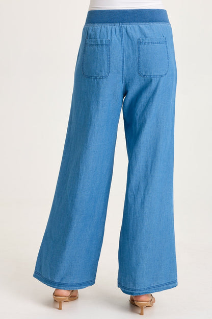 Jerona Printed Indigo Pleated Wide Leg