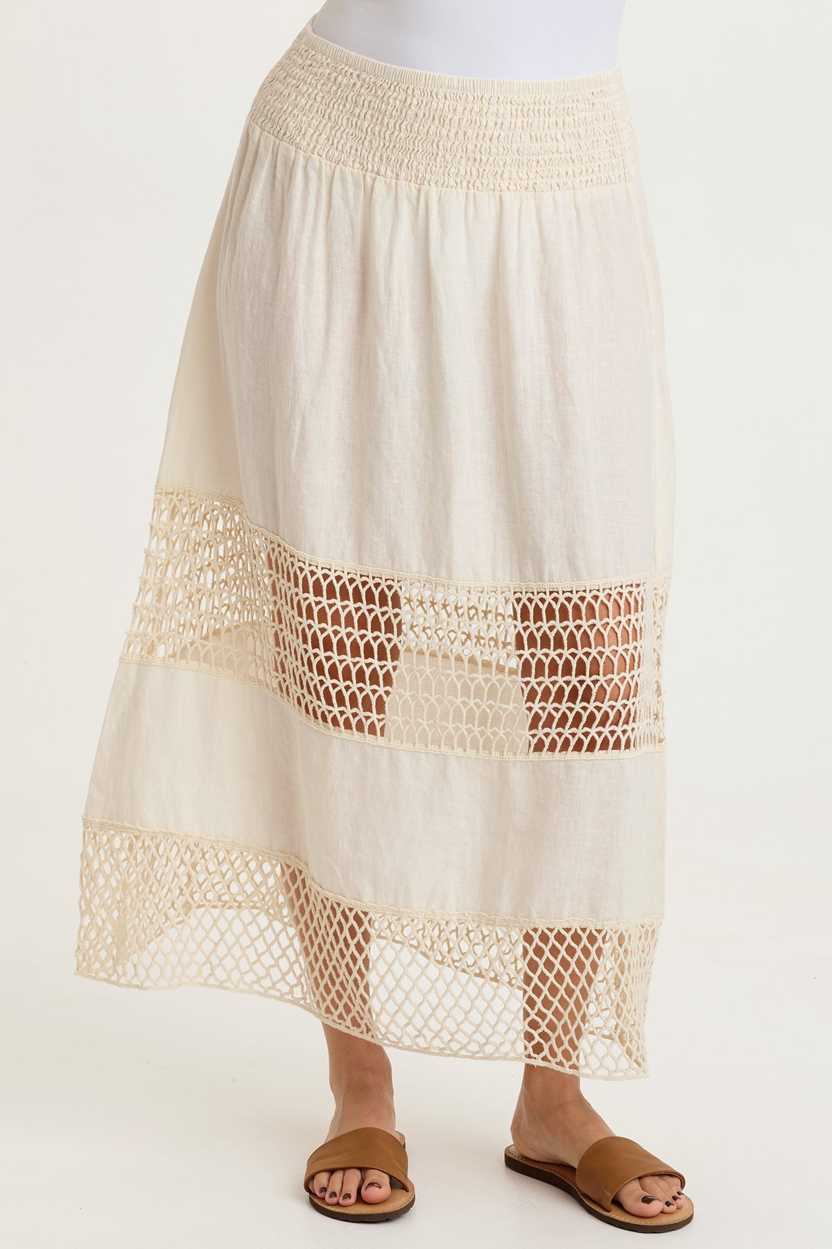 Fola Tiered Linen Crochet Skirt