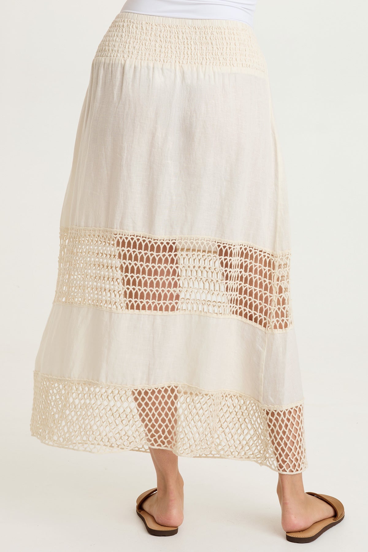 Fola Tiered Linen Crochet Skirt