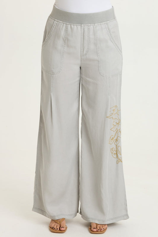Embroidered Dacia Twill Pleated Pant