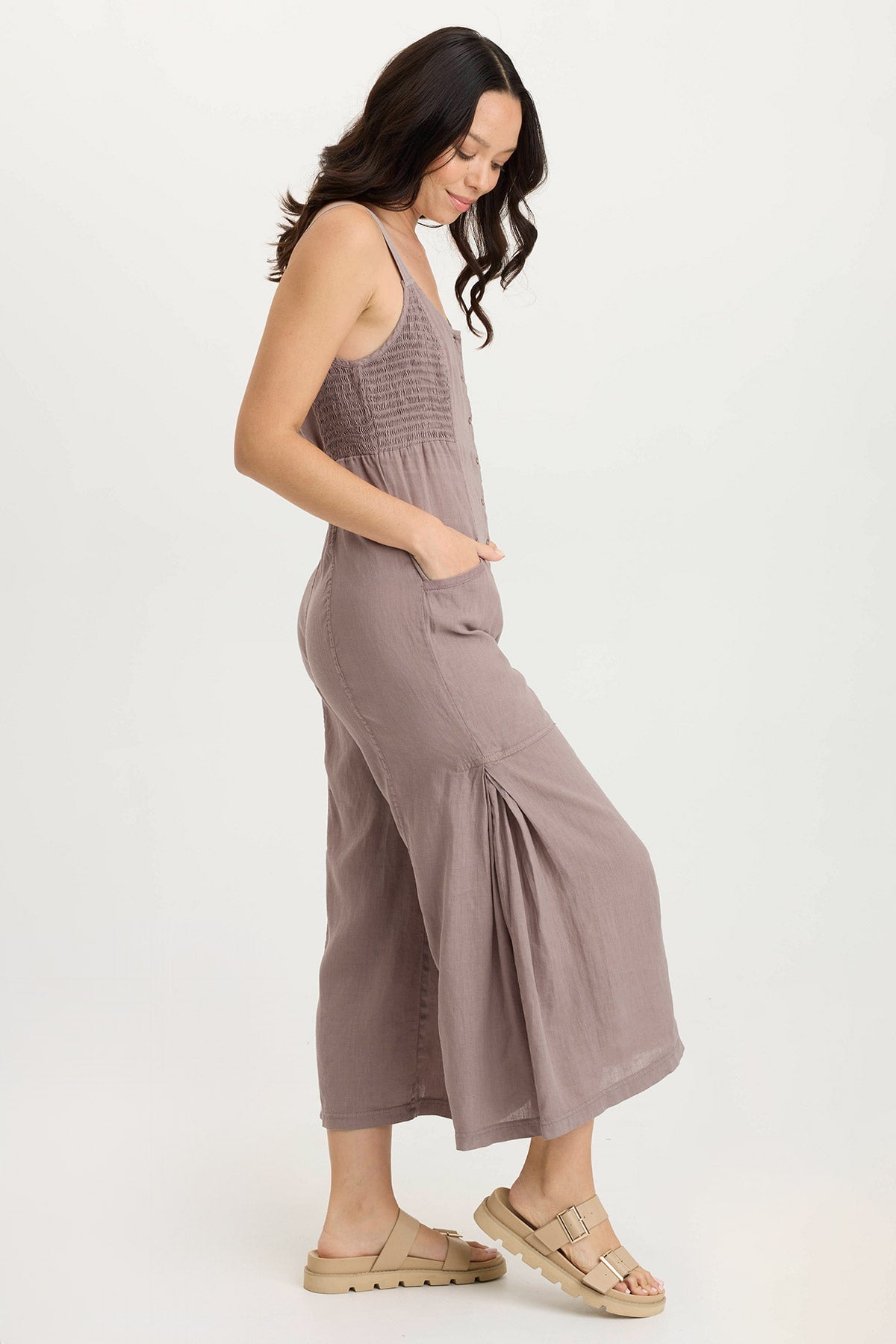 Leoda Linen Snap-Up Jumpsuit