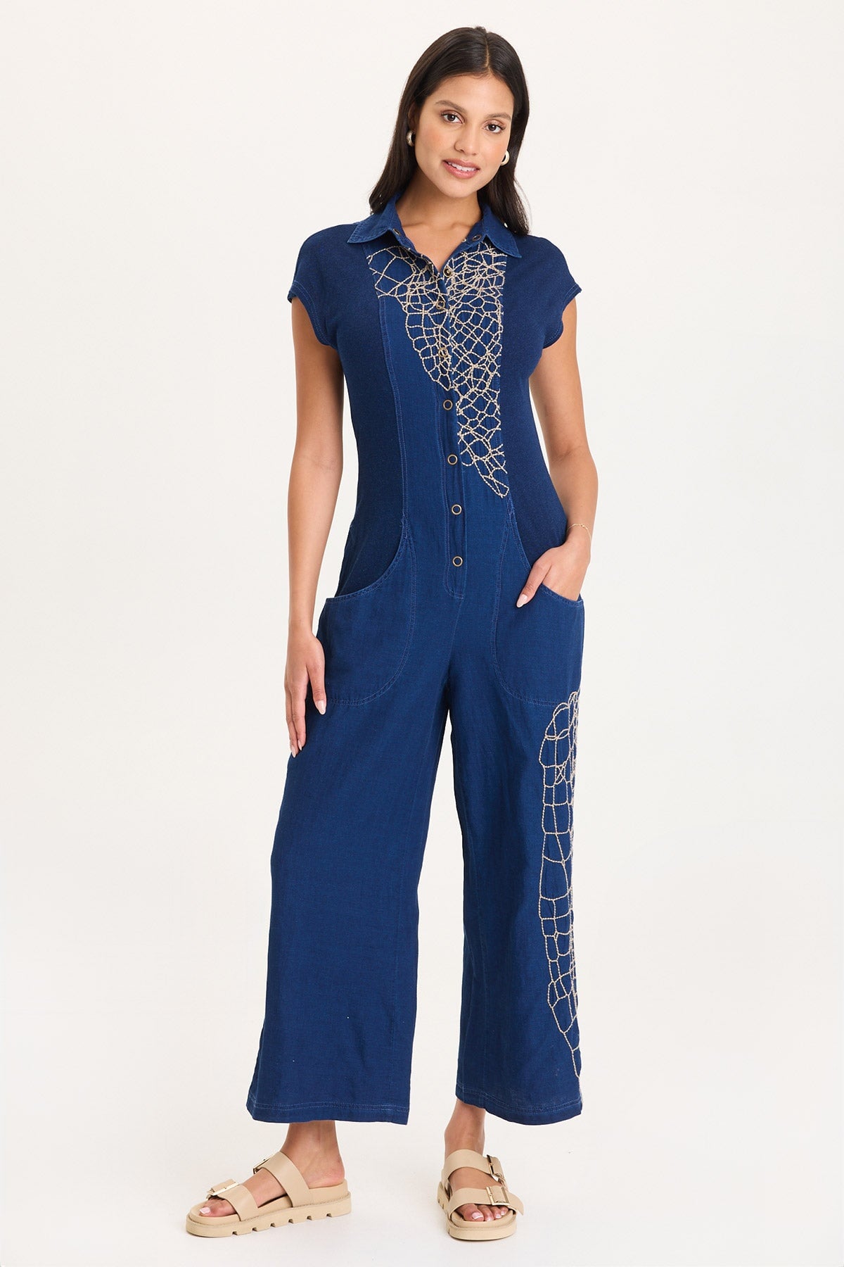 Gemmell Embroidered Mock-Denim Jumpsuit
