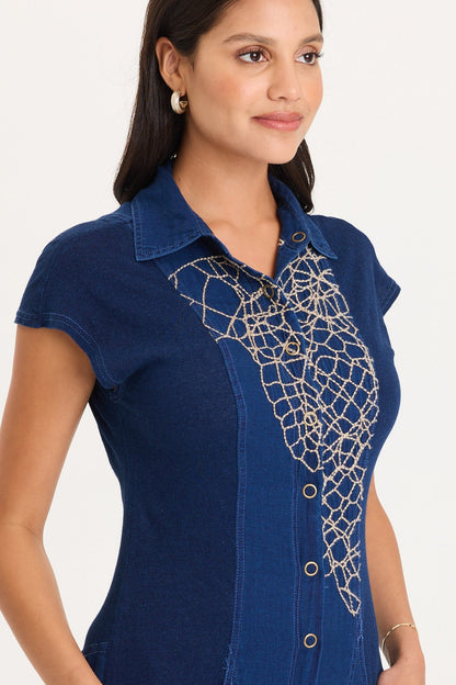 Gemmell Embroidered Mock-Denim Jumpsuit