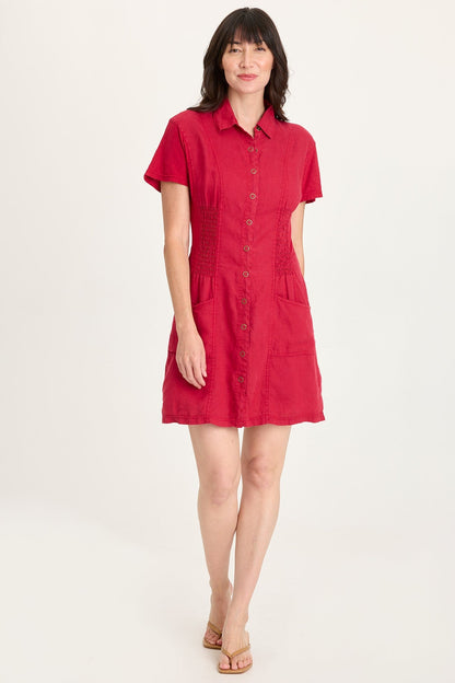 Mikel Linen Snap-Up Collared Dress