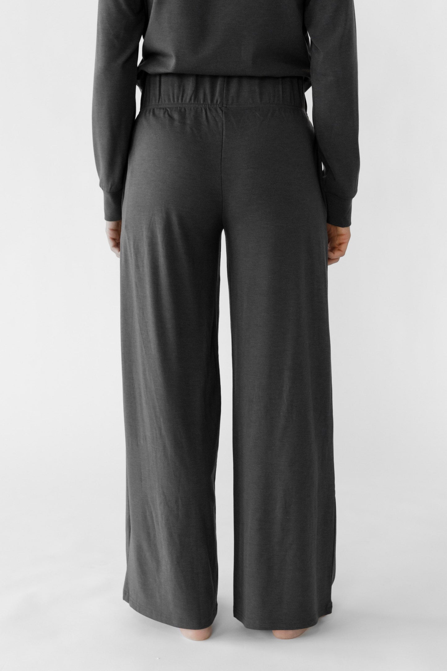 Women's Brushed Bamboo Wide Leg Pull On Pant & Pullover Crew Set
