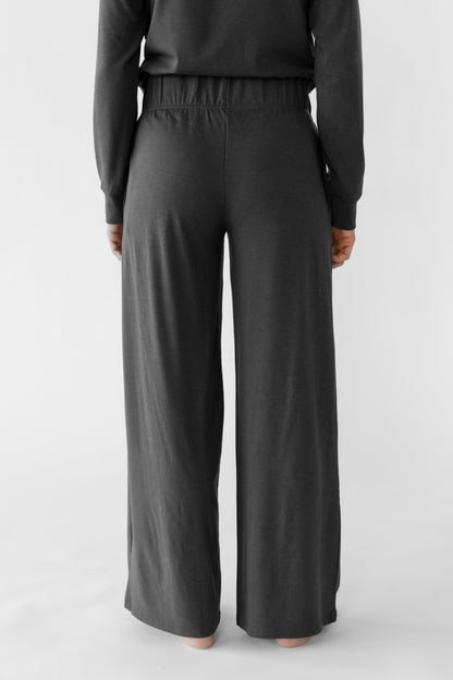 Women's Brushed Bamboo Wide Leg Pull On Pant & Pullover Crew Set