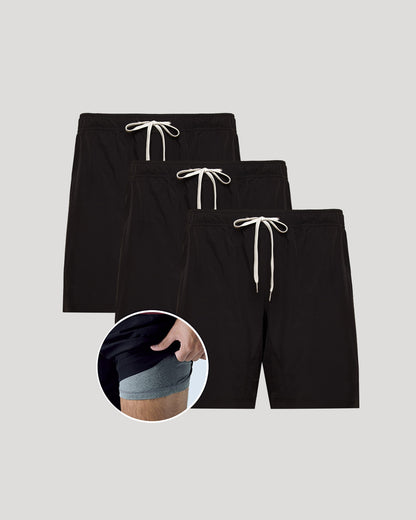 9" All Black Active Quick Dry Shorts 3-Pack