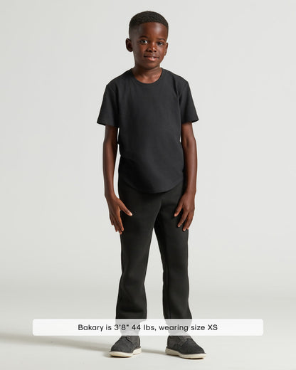Boys' Black Classic Curved Hem Crew Neck
