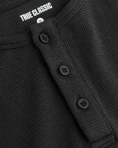 Boys Black Long Sleeve Waffle Henley