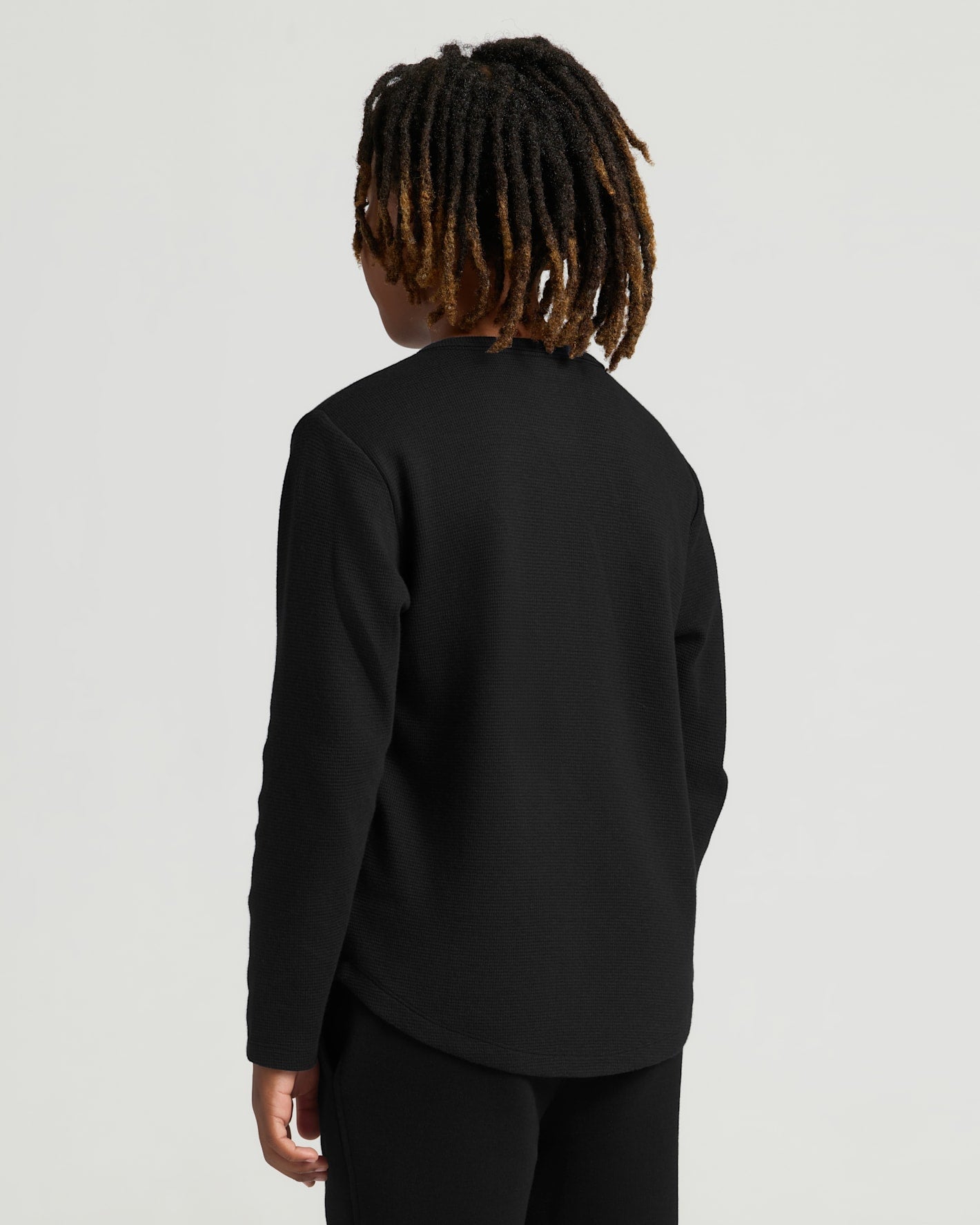 Boys Black Long Sleeve Waffle Henley