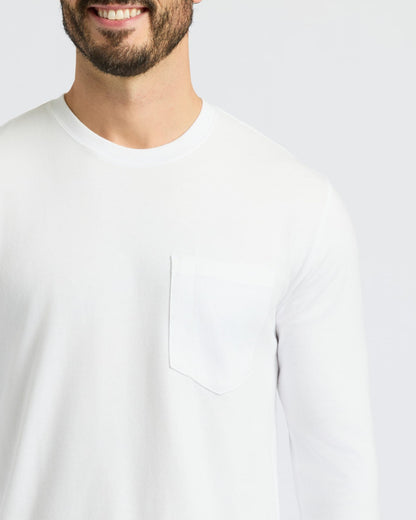 White Heavyweight Long Sleeve Pocket Crew