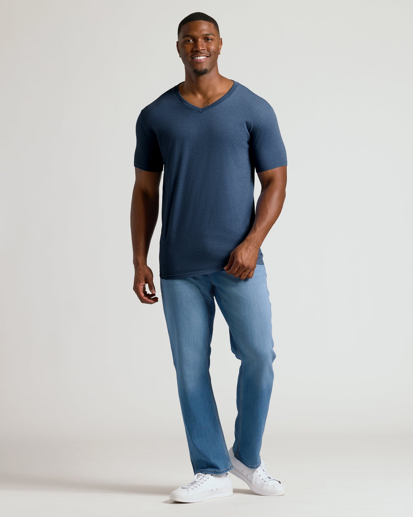 Heather Navy Tall Short Sleeve Classic V-Neck