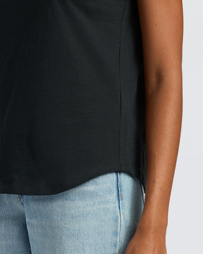 Womens Black Slub Scoop Neck Tee