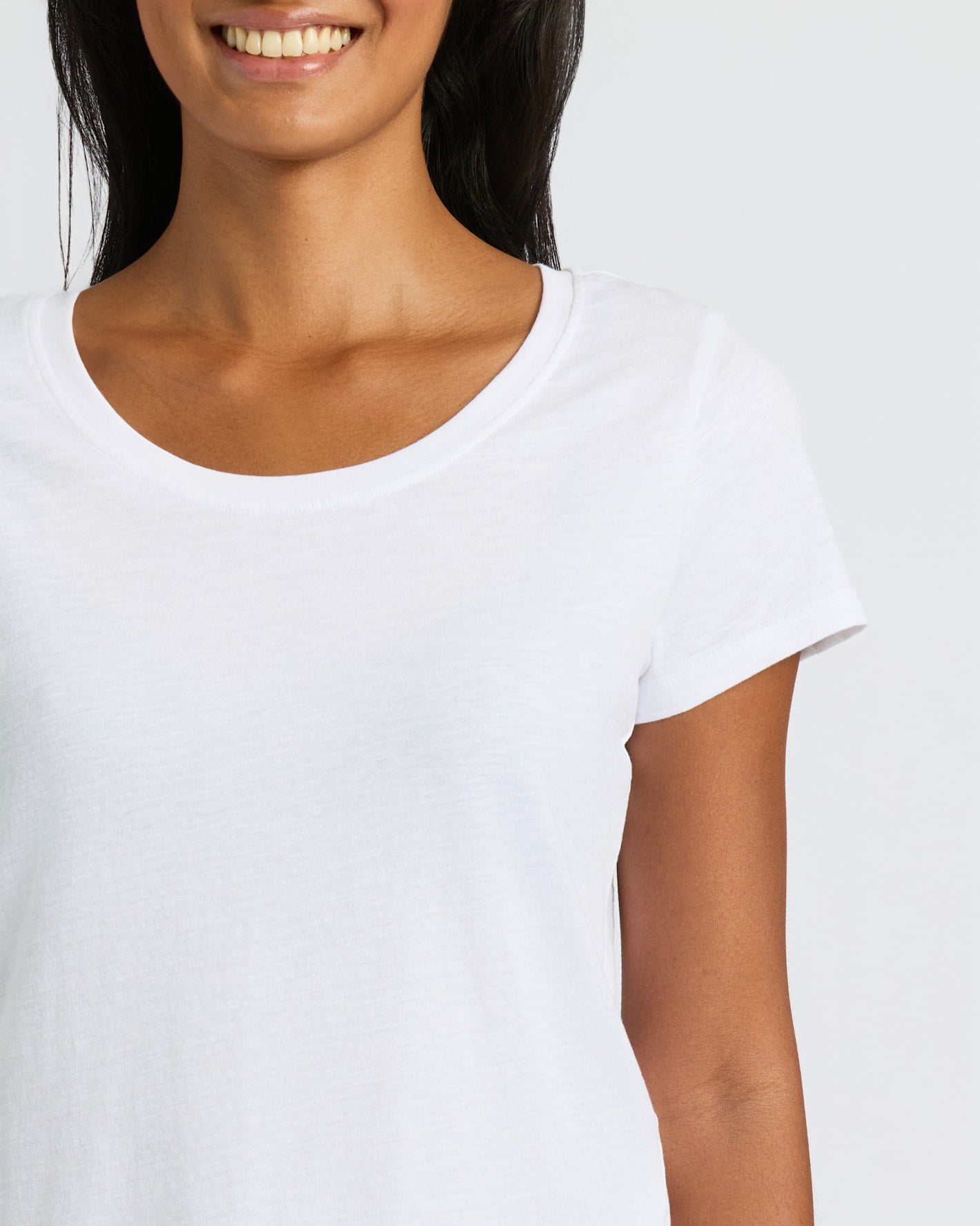 Womens White & Navy Slub Scoop Neck Tee 2-Pack