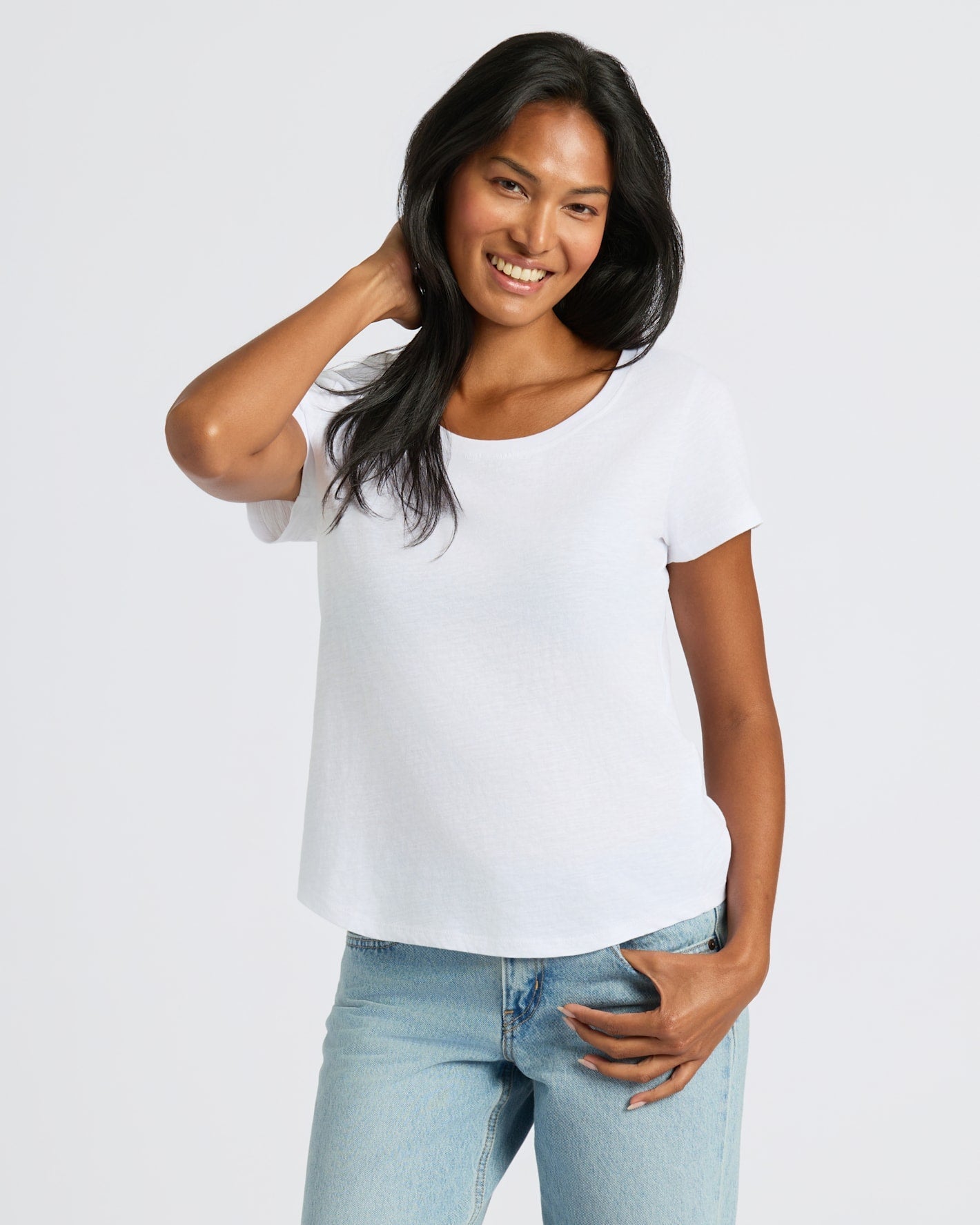 Womens White & Navy Slub Scoop Neck Tee 2-Pack
