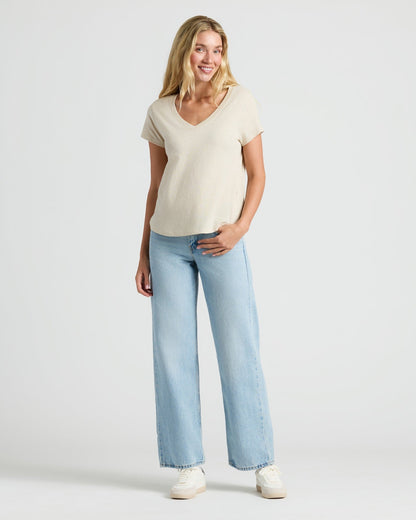 Womens Oatmeal Relaxed Slub V-Neck Tee 4-Pack