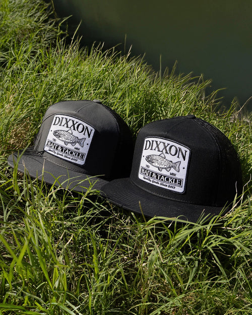 Bait & Tackle Flat Bill Trucker Snapback - Black & White