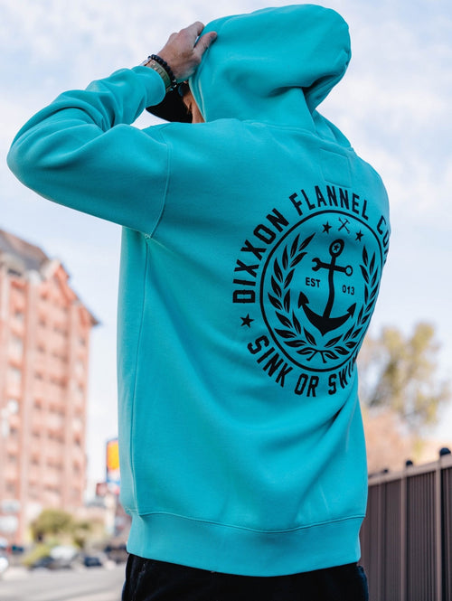 Black Salty Crest Zip Up Hoodie - Tiffany