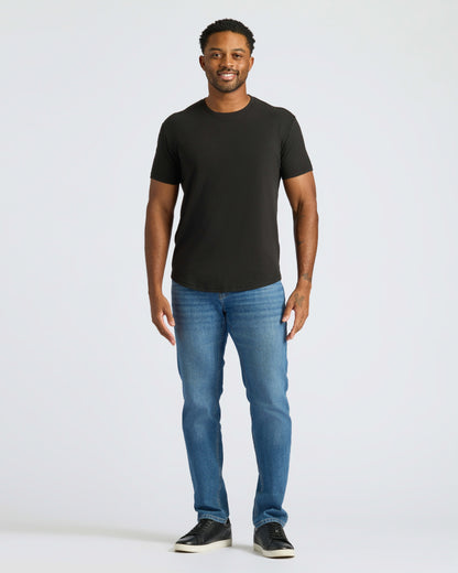 Black Curved Hem Classic Crew Neck 6-Pack