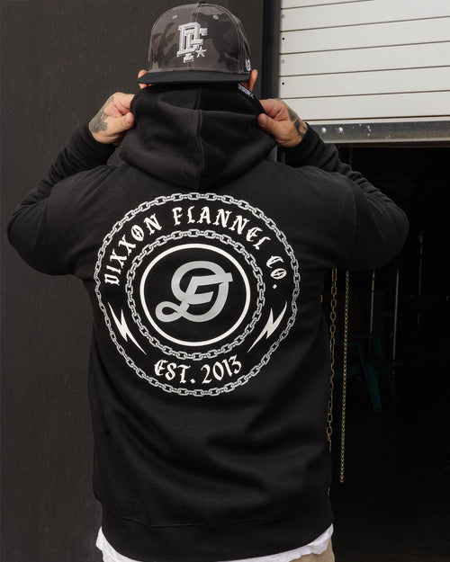 Gray & White Linked Zip Up Hoodie - Black