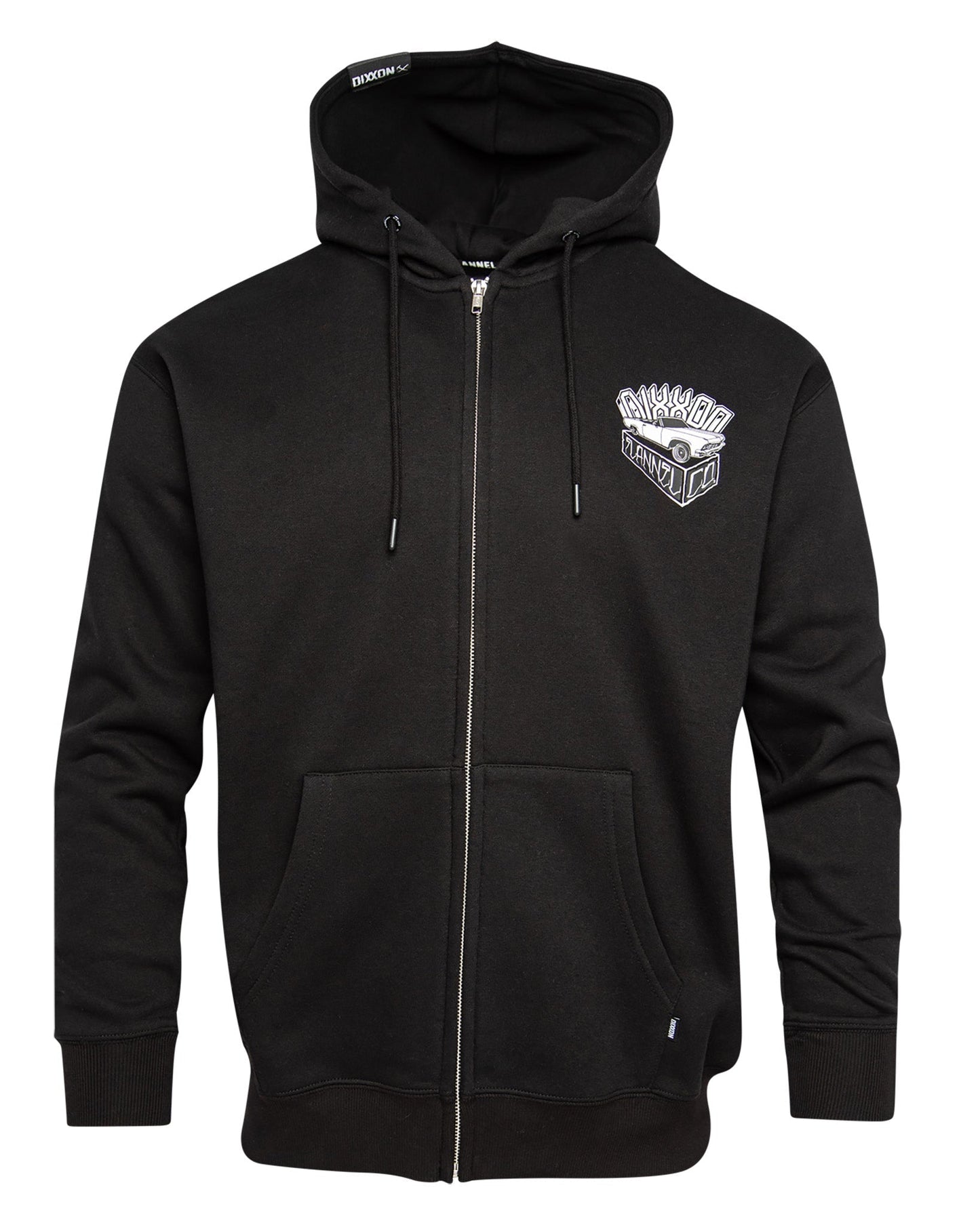 White Block Zip Up Hoodie - Black